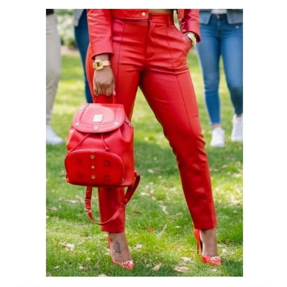 MCM Red Leather Backpack, EUC